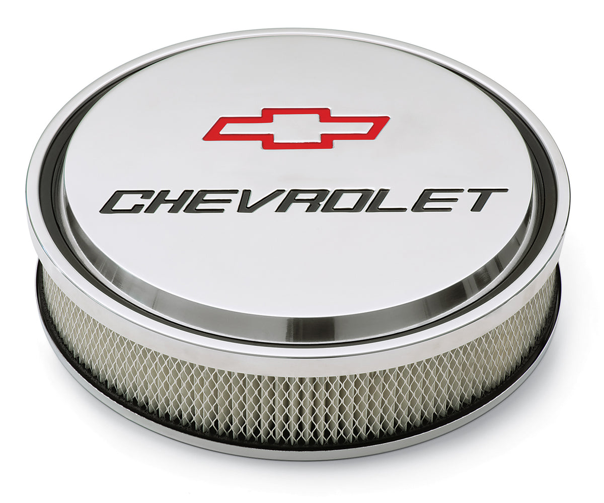 14 Inch Air Cleaner Kit Aluminium Polished Recessed Chevy and Bowtie Emblems Chevrolet Performance Parts ProForm Air Cleaner Assembly ProForm