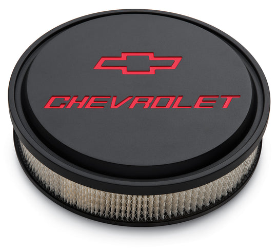 14 Inch Air Cleaner Kit Alunimum Black Crinkle Recessed Chevy and Bowtie Emblems Chevrolet Performance Parts Air Cleaner Assembly ProForm
