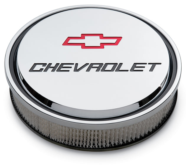 14 Inch Air Cleaner Kit Alunimum Chrome Recessed Chevy and Bowtie Emblems Chevrolet Performance Parts Air Cleaner Assembly ProForm