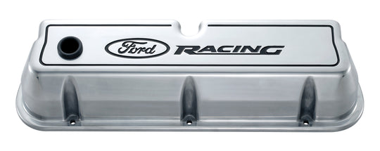 Engine Valve Covers Tall Style Die Cast Polished with Ford Logo For SB Ford Recessed Black Ford Racing Logo Ford Racing Engine Valve Cover ProForm