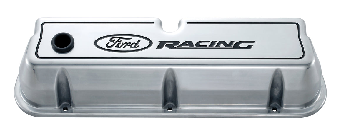 Engine Valve Covers Tall Style Die Cast Polished with Ford Logo For SB Ford Recessed Black Ford Racing Logo Ford Racing Engine Valve Cover ProForm   