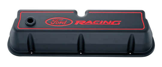 Engine Valve Covers Tall Style Die Cast Black with Ford Logo For SB Ford Recessed Red Ford Racing Logo Ford Racing Engine Valve Cover ProForm   