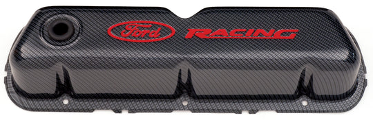 Engine Valve Covers Tall Style Steel Carbon with Ford Logo For SB Ford Recessed Red Ford Racing Logo Ford Racing Engine Valve Cover ProForm