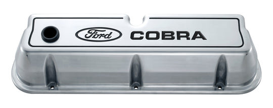 Engine Valve Covers Tall Style Die Cast Polished with Cobra Logo For SB Ford Recessed Black Ford COBRA Logo Ford Racing Engine Valve Cover ProForm