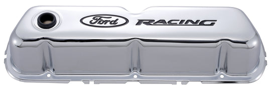 Engine Valve Covers Tall Style Steel Chrome with Ford Logo For SB Ford Recessed Black Ford Racing Logo Ford Racing Engine Valve Cover ProForm