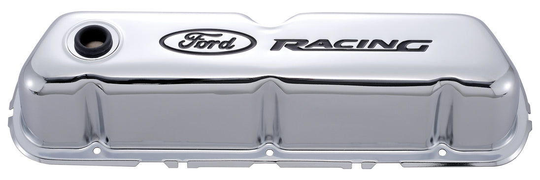 Engine Valve Covers Tall Style Steel Chrome with Ford Logo For SB Ford Recessed Black Ford Racing Logo Ford Racing Engine Valve Cover ProForm   