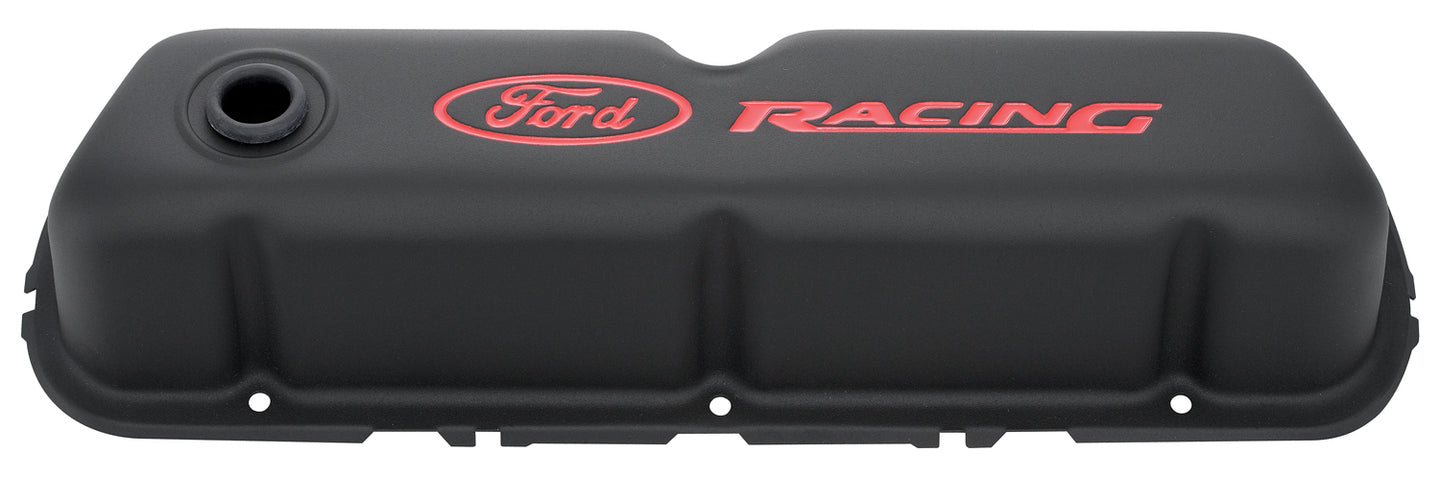 Engine Valve Covers Tall Style Steel Black with Ford Logo For SB Ford Recessed Red Ford Racing Logo Ford Racing Engine Valve Cover ProForm   