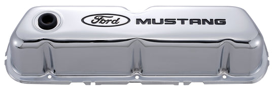 Engine Valve Covers Tall Style Steel Chrome with Mustang Logo For SB Ford Recessed Black Ford Mustang Logo Ford Racing Engine Valve Cover ProForm