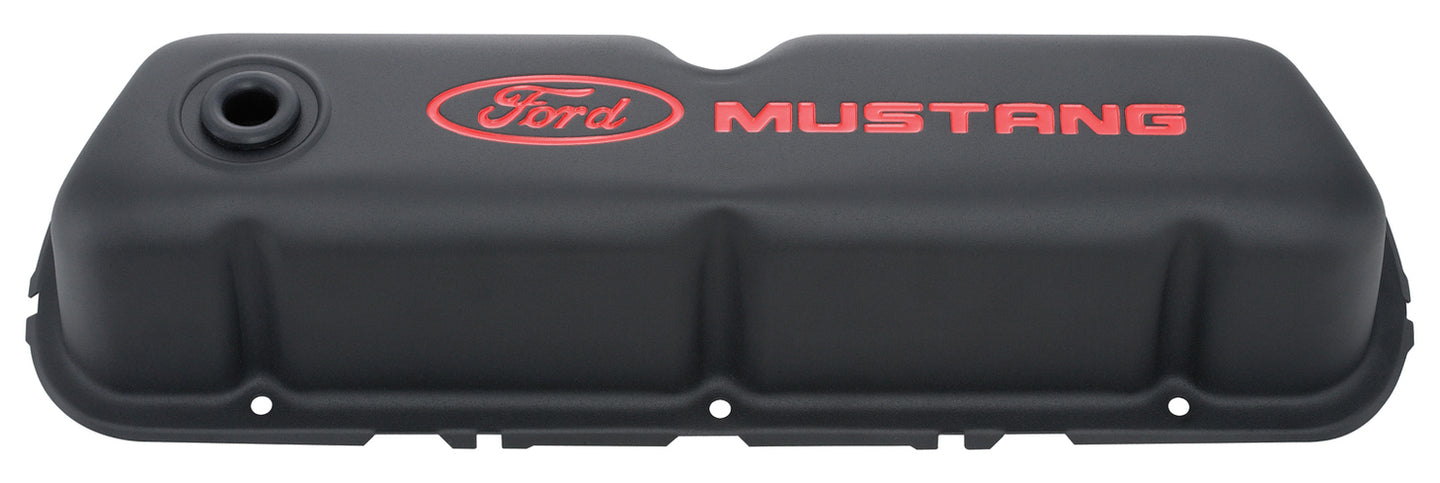 Engine Valve Covers Tall Style Steel Black with Mustang Logo For SB Ford Recessed Red Ford Mustang Logo Ford Racing Engine Valve Cover ProForm   