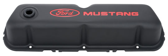 Engine Valve Covers Tall Style Steel Black with Mustang Logo For SB Ford Recessed Red Ford Mustang Logo Ford Racing Engine Valve Cover ProForm   