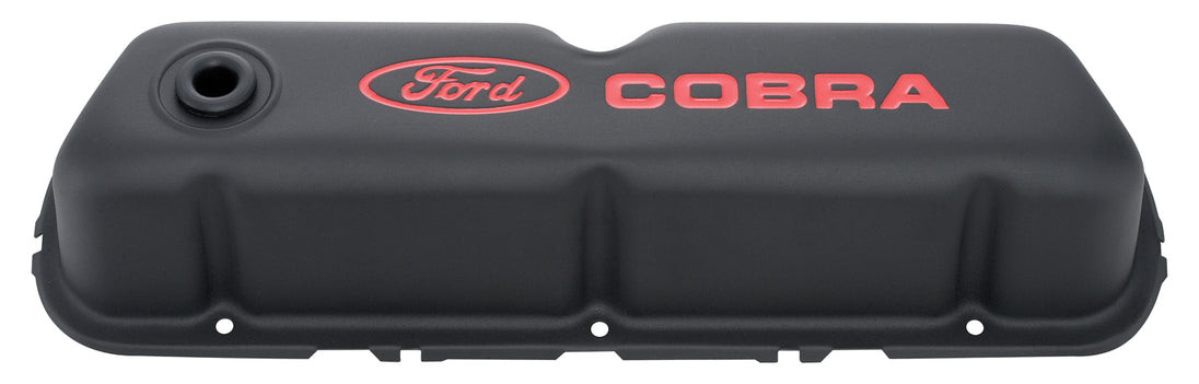 Engine Valve Covers Tall Style Steel Black with Cobra Logo For SB Ford Recessed Red Ford COBRA Logo Ford Racing Engine Valve Cover ProForm   