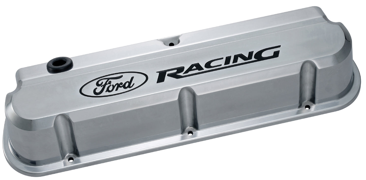 Engine Valve Covers Tall Alum Polished with Ford Racing Logo Ford SB Recessed Black Ford Racing Logo Ford Racing Engine Valve Cover ProForm   