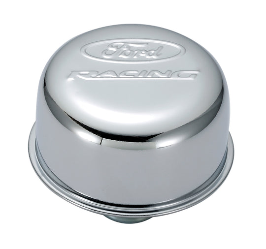 Engine Valve Cover Breather 3 Inch Diameter Ford Racing Logo Push-In Style Chrome Ford Racing Engine Crankcase Breather Cap ProForm