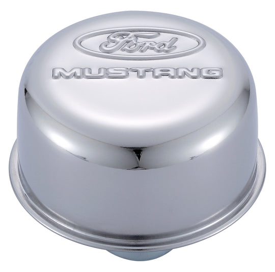 Engine Valve Cover Breather 3 Inch Diameter Ford Mustang Logo Push-In Style Chrome Ford Racing Engine Crankcase Breather Cap ProForm