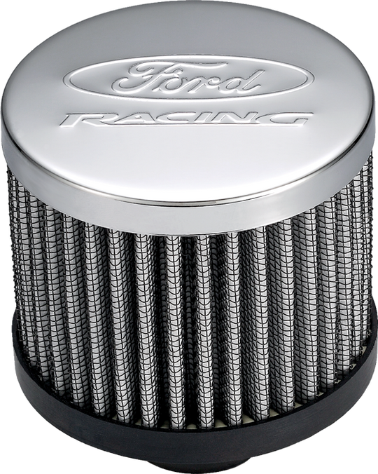 Engine Valve Cover Breather 3 Inch Diameter Ford Logo Push-In Style w/o Hood Chrome Ford Racing Engine Crankcase Breather Cap ProForm   