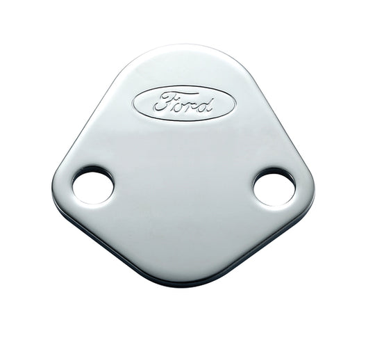 Fuel Pump Block-Off Plate Chrome, Ford Logo For Ford 289-351W and FE Engines Ford Racing Fuel Pump Block-Off Plate ProForm   