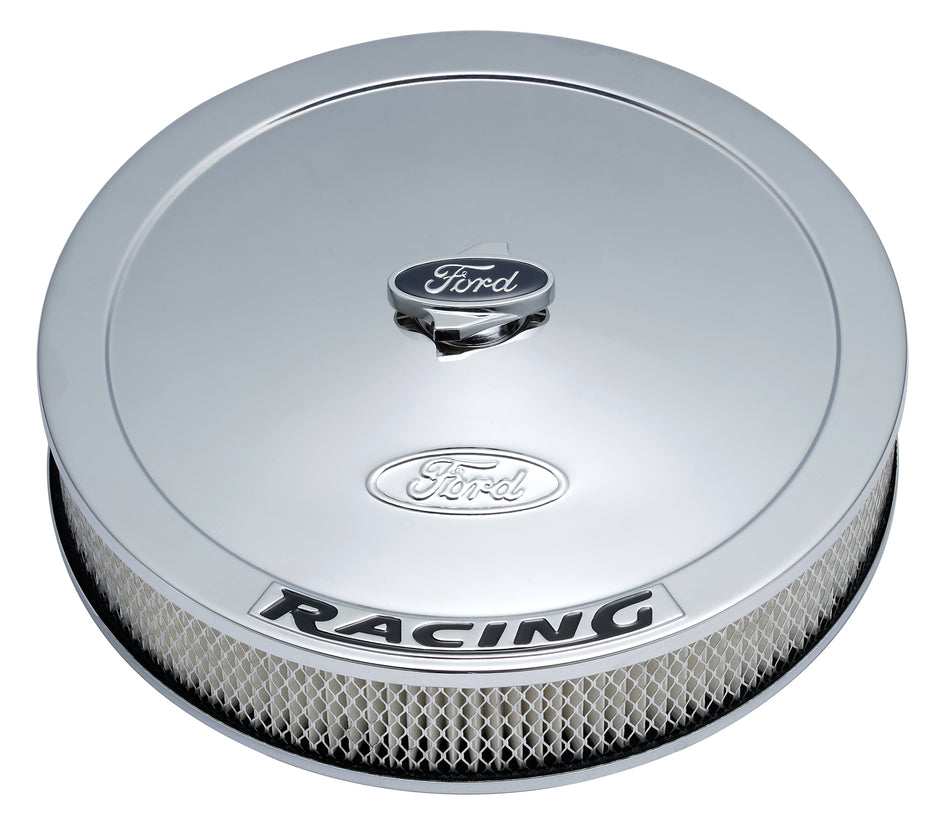 Air Cleaner Kit Chrome Embossed Ford Logo with Black Lettering 13 Inch Diameter Ford Racing Air Cleaner Assembly ProForm   
