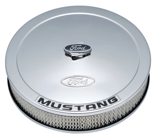 Air Cleaner Kit Chrome Embossed Mustang Logo 13 Inch Diameter W/Center Nut Ford Racing Air Cleaner Assembly ProForm   