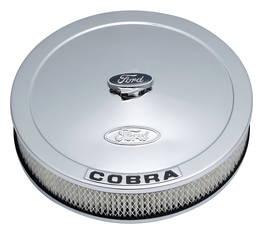 Air Cleaner Kit Chrome Embossed Corbra Logo 13 Inch Diameter W/Center Nut Ford Racing Air Cleaner Assembly ProForm   