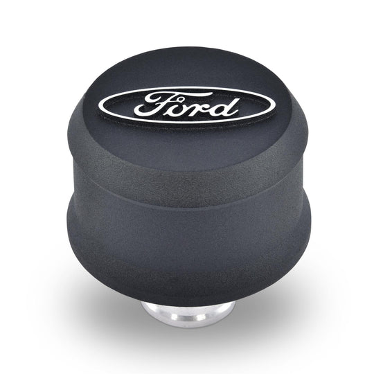 Slant-Edge Aluminum Push-In Air Breather Cap Black Crinkle Finish Raised Machined Oval Ford Emblem Proform Engine Crankcase Breather Cap ProForm   