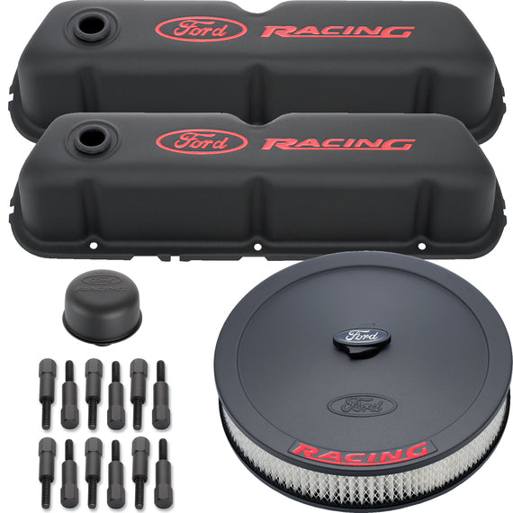 Engine Dress-Up Kit Black Crinkle w/ Red Ford Racing Logo Fits SB Ford Engines Stock Powdercoat Ford Racing Engine Dress Up Kit ProForm   