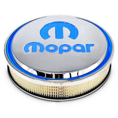 Air Cleaner Kit 14 Inch Diameter Aluminum Polished Recessed Blue MOPAR Emblem Proform Air Cleaner Adapter Kit ProForm   