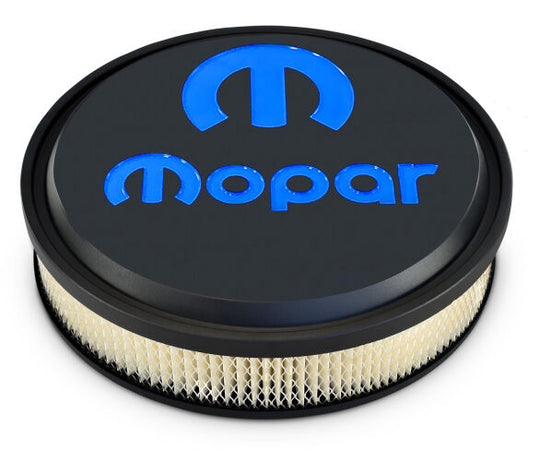 Air Cleaner Kit 14 Inch Diameter Aluminum Black Crinkle Recessed Blue MOPAR Emblem Proform Air Cleaner Adapter Kit ProForm   