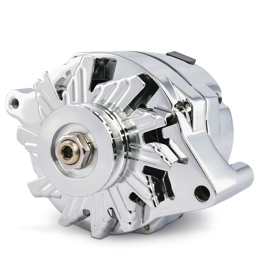 Ford 100 AMP Alternator Chrome Finish 1-Wire GM 10si Style w/ Internal Regulator, V-Pully, and External Fan Proform Alternators ProForm   