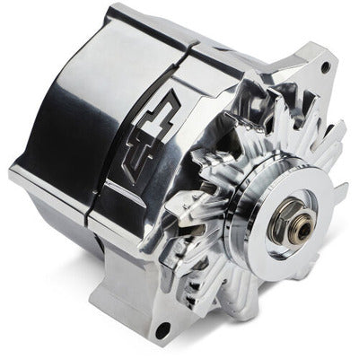 Chevy Slant-Edge Alternator Recessed Red Bowtie Emblem - Polished Alternators ProForm