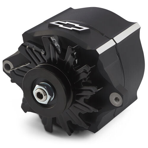 Chevy Slant-Edge Alternator Raised/Machined Bowtie Emblem - Black Crinkle Alternators ProForm