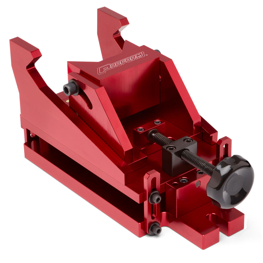 Engine Piston Vise Heavy Duty Multiple Angle Fits Up To 4.6 Inch Diameter Engine Pistons Billet Aluminum Red Anodized Proform Engine Piston Vise ProForm